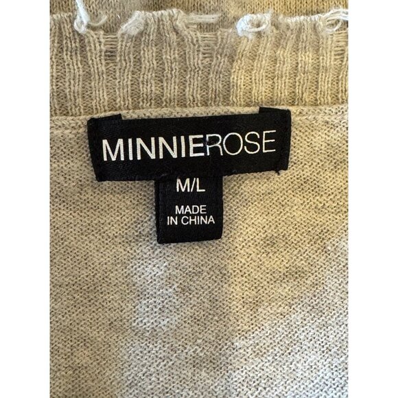 Minnie Rose Sweater Women Medium Gray Cotton Cashmere Knit Frayed Edges Luxury - Picture 9 of 12